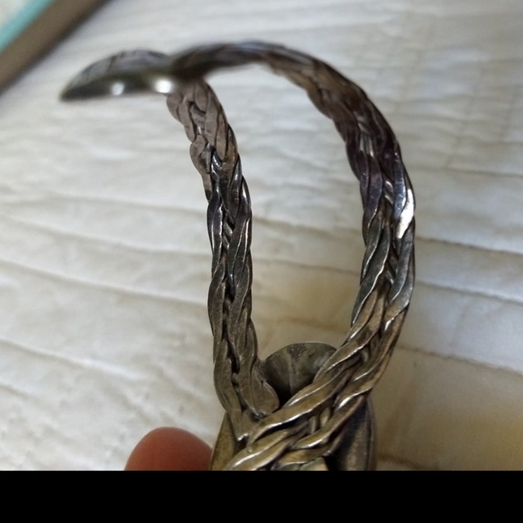 Sterling Silver Leopard Jasper Artisan Cuff Bracelet with Double Plate Braids - Picture 4 of 12